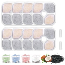 8Pcs Cat Water Fountain Filters, Activated Carbon Cat Fountain Filters for Catit Water Fountain, Pet Fountain Filters, Cat Water Filter Replacement with 2 Fountain Hose for Catit Pixi Water Fountain