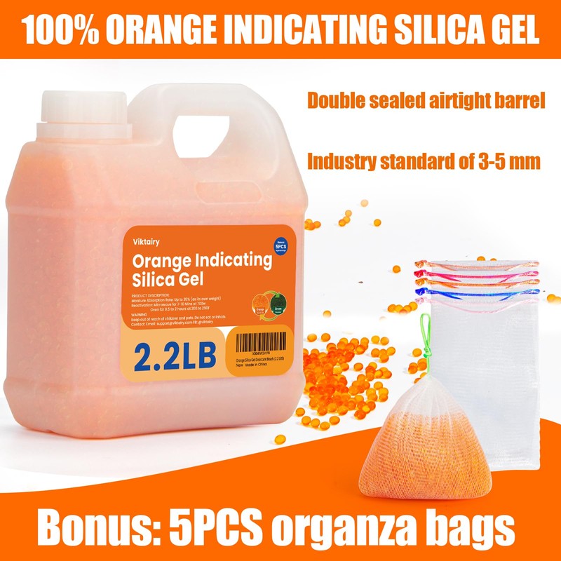 2.2LBS Silica Gel Desiccant Beads, Premium Color Indicating Reusable Desiccant