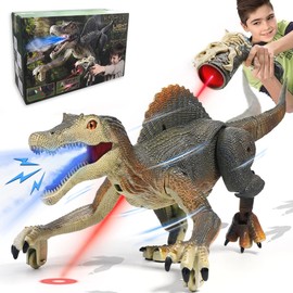 Upgraded Dinosaur Toys for Kids 3-5-7 Years Old, Remote Control Spinosaurus Toys with Indicator Light Chasing&Spray& Roar, Realistic RC Walking Dinosaur Robot Gifts Stocking Stuffers for Kids Boys