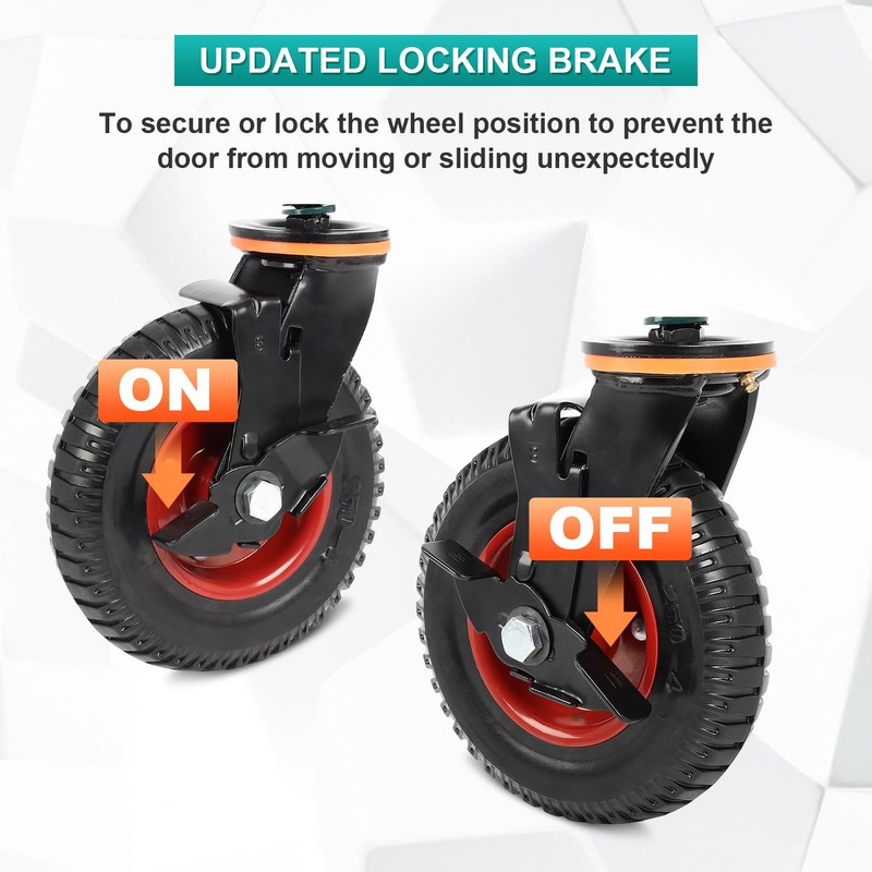 FAHKNS 8" Gate Wheels with Brake, 360 Degree Swivel Spring-Loaded,