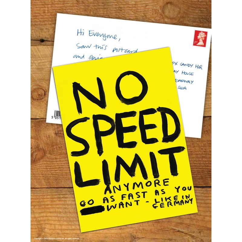 Funny Humorous 'David Shrigley No Speed Limit' Novelty Postcard
