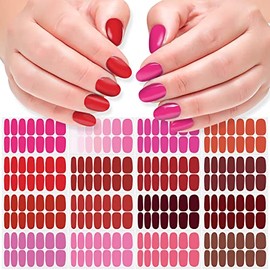 DANNEASY 16 Sheets Red Nail Polish Stickers Full Nail Wraps Self Adhesive Solid Color Nail Polish Strips Gel Nail Stickers Fingernail Sticker Nails for Women with 1pc Nail File, Cuticle Stick