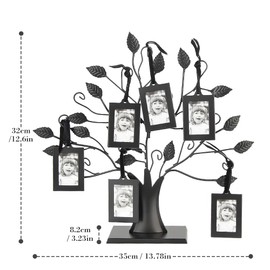 Family Tree Photo Frame, Family Photo Frame Display Tree, Metal Family Photos, Tree with Branches and Leaves, (Small with 6 Photo Frames of 2.5x1.8 inch)