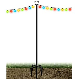 Queension 10ft Outdoor String Light Pole for Outside String Lights, Garden Lawn Metal Lighting Stand for Holiday Parties Bistro Weddings, 1pack