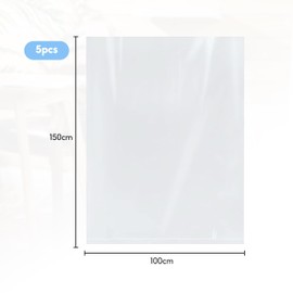 Extra Large Gaint Transparent Plastic Storage Bags, Pack of 5 Giant Storage Bags, Reusable Moving Bags for Large Plush Toys, Luggage, Suitcase, Clothing (100 x 150 cm)