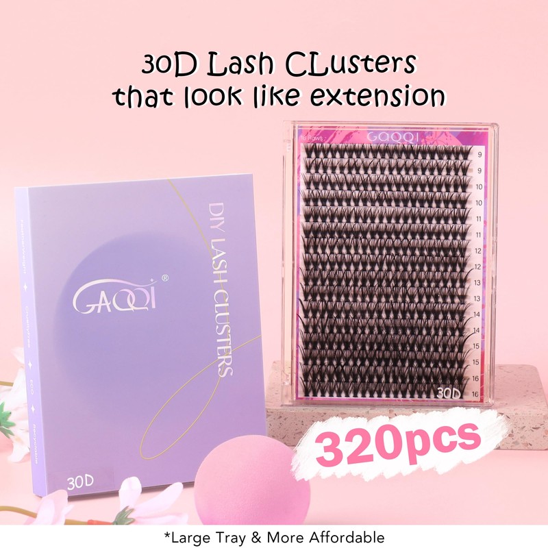 GAQQI Lash Clusters 320Pcs Individual Lashes 30D Mixed 9-16mm Eyelash