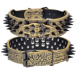 Kawagogo Spiked Dog Collar,2 Inch Wide Dog Collar for Medium and Large Dogs,Sharp Spikes Protect Dogs from Being Bitten,Suit Pitbull Doberman Bully Bulldog. (Gold, 19''-22'')