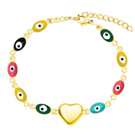 Tobestu Colored Enamel Evil Eye Link Chain Adjustable Bracelets - Gold Plated Heart Friendship Bracelet for Women YA4680