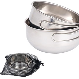 2 Pcs Camping Titanium Bowl Pot Set with Folding Handle Outdoor Picnic Cookware Cooking Pan Pot Travel Kitchen Mess Kits Picnic Hiking Dishes