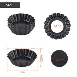 4 Pack Tart Pans Tortilla Pan Set Mini Tart Molds Carbon Steel Taco Shell for Baking 3 Inch Taco Salad Bowl Maker with Removable Bottom NonStick Tortilla Bowl Fluted Side for Quiche Cakes Pies (Black)