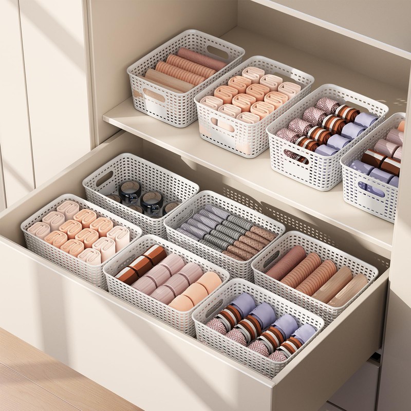 Plastic Storage Basket with Lids 12 Pack Stackable Storage Bins