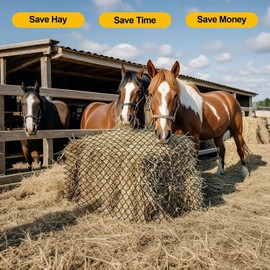 Sancunhui 6x6ft Round Bale Hay Net for Horses, Heavy Duty Slow Feed Hay Net with 1.6" Mesh, Black Nylon Hay Feeder for Horses, Cattle, Goats, Includes Free Repair Kit, Reduce Waste