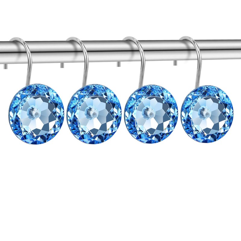 CHICTIE 12pcs Set Clear Big Round Crystal Shower Curtain Hooks