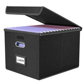 Portable File Organizer Box with Lid,File Management Box,Foldable Linen Hanging File Storage Box With Plastic Slide Rail,Durable Office/Home/School Box,Filling System for Folders Storage