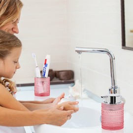 Tonxus Pink Bathroom Accessory Set,Soap Dispenser and Toothbrush Holder Set,Bathroom Toothbrush Holder Set,Foaming Hand Soap Dispenser,Glass Toothbrush Cup Holder for Toothpaste,Makeup Brush