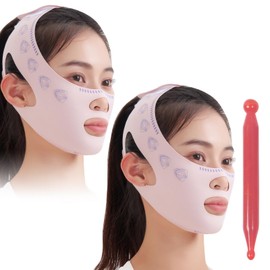 2 Pieces Chin Mask Double Chin Mask Jawline Mask Double Chin V Shape Face Mask Double Chin Firmer V Line Lifting Mask Chin Mask Double Chin Mask V Line Lifting Mask with Gua Sha Pen