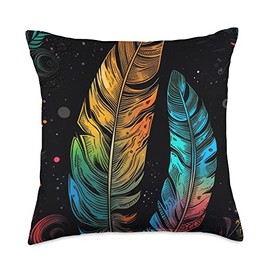 Displace Design Colorful Feathers Nature Boho Pattern Throw Pillow, 18x18, Multicolor