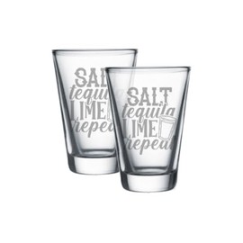 Funny Drink Quotes - 1.75oz Shot Glass, Custom Laser Etched Engraving Groomsman and Bridesmaid Wedding Favor Gift (Salt Tequila Lime Repeat (Set of 2))