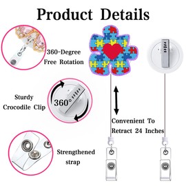 Autism Awareness Badge Reel Holder Retractable for Nurse Funny Nursing Badge Holder with Alligator Clip Healthcare LPN Medical Assistant RN CNA Badge Clip ID Card Accessories