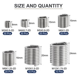 sourcing map 140pcs Wire Thread Insert Kit M3 M4 M5 M6 M8 M10 M12 (2D) Metric 304 Stainless Steel Helical Inserts Coiled Thread Repair Kit Wire Threaded Sleeve Sheath for Mechanical Equipment