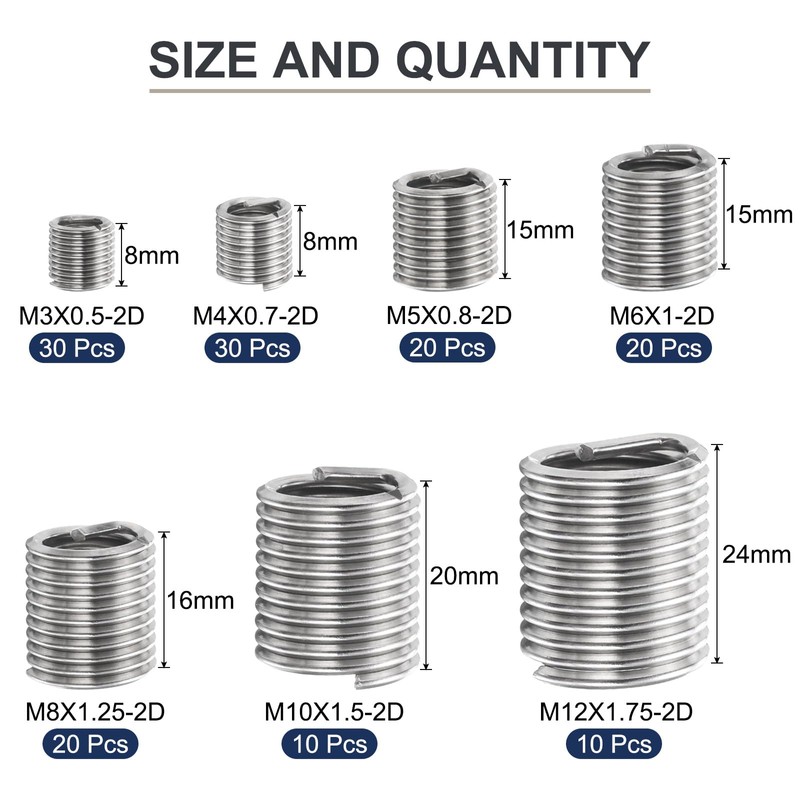 sourcing map 140pcs Wire Thread Insert Kit M3 M4 M5