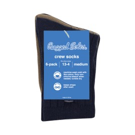 Boys 6 Pair Multi Pack Soft Cotton Solid Dress, Uniform Ribbed Crew Socks Assorted Colors in Black, Tan, Navy, Size Small, Boys 4-6Y, Shoe Size 10-13