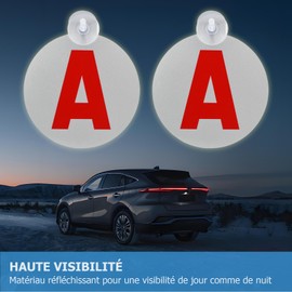 Ancable Pack of 2 Stickers for Learner Drivers, Suction Cup Holder, Anti-Theft and UV Protection, Night Reflective, Diameter 15 cm