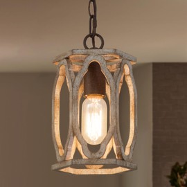 GEPOW Farmhouse Pendant Lights Kitchen Island, 6'' Distressed Wood Rustic Pendant Lighting Hanging Light Fixtures for Hallway Bedside