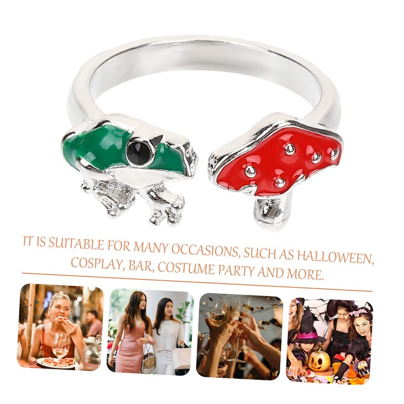 Healeved Mushroom Frog Adjustable Ring Unique Aesthetic Jewelry for Women