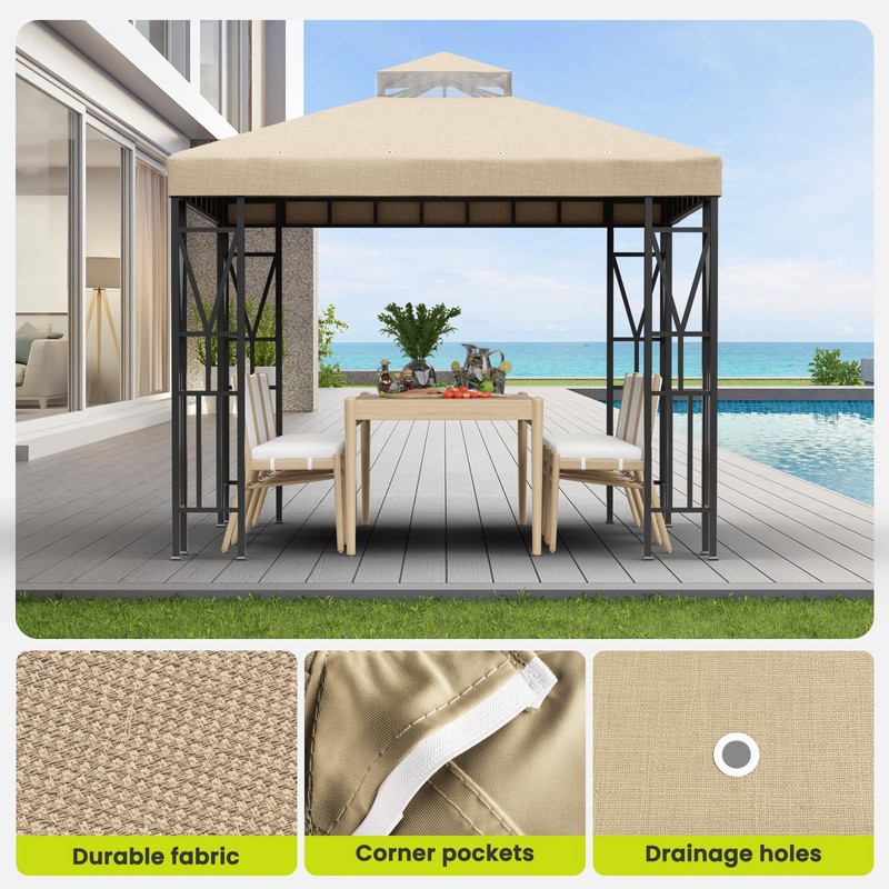 Kieperi 10x10 FT Gazebo Canopy Top Replacement，Double Tiered Canopy Covers