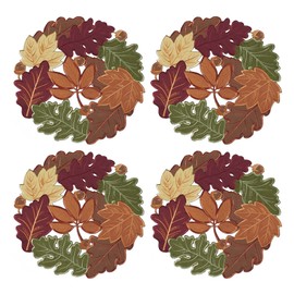 OWENIE Thanksgiving Table Doilies for Fall Home Decoartion, 15 Inch Round Placemats for Dining table, set of 4 PCS Harvest Maple leaves embroidered table mats for Autumn