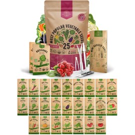 25 Vegetable Seeds Variety Pack - 16,850+ Non-GMO Heirloom Seeds for Planting Vegetables and Fruits in Individual Seed Packets, Home Survival Garden Seeds for Hydroponic, Indoor and Outdoors Gardening