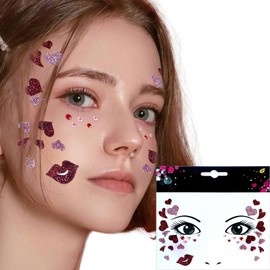 Heart face gems glitter face temporary tattoos sparkle freckles face tattoos rhinestones face stickers Christmas party accessories pink face stickers red heart face gems Valentine face tattoos 1Pcs