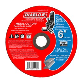 Diablo Metal Cut-Off Disc - Superior Performance - 6" Diameter, 7/8" Arbor, 1 Hub Type, 0.045” Thickness, 10150 Max RPM - DBD060045101F
