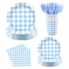 150PCS Blue Gingham Disposable Party Tableware Set for 30 Guests