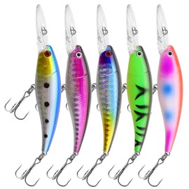 OriGlam 5pcs 3D Minnow Bass Fishing Lures Crankbaits, Fishing Hard Baits Swimbaits Topwater Lures for Trout Bass Perch Fishing