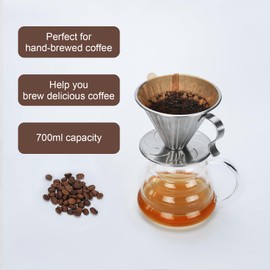 GreatChef Pour Over Coffee Maker Set, 32oz / 4 cups Borosilicate Glass Carafe, Stainless Steel Coffee Dripper, with V60 Paper Filter, for Home, Office, Cafe, Restaurant, Camping
