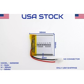 Battery 3.7V 600mAh 603030 Lithium Polymer LiPo Rechargeable Battery (USA STOCK)