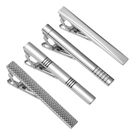 Homoyoyo 4Pcs Tie Clips for Men Classic Silver Clip On Tie with Spring Secure Mechanism for Wedding Boyfriend Present Father's Day Valentine's for Business Wedding Graduation Daily Use