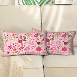 COARVXA Floral Pillow Covers 12x20 Set of 2,Pink Farmhouse Floral Pillow Covers Decorative Double Sided Pattern Cushion Cover Soft Pillow Case for Living Sofa Room Bed Porch Patio Square Pillow Cover