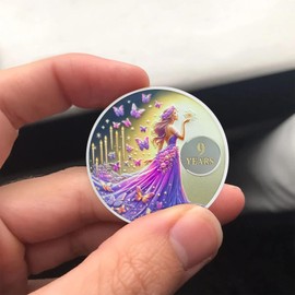 Imasoner 9 Year Sobriety Coin for Women – Purple Butterfly Fairy AA Medallion with Grace & Dignity – NA Chip Recovery Token – Sober Gift for Alcoholics Narcotics Anonymous Anniversary Milestone