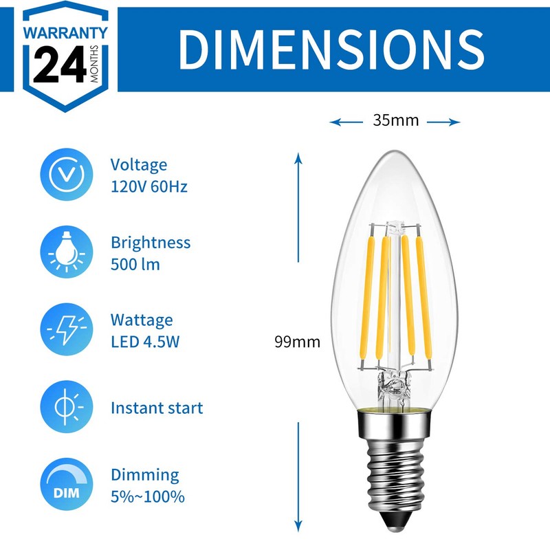 ANWIO B11 LED Filament Bulb E12 Candelabra Base 60W Equivalent,