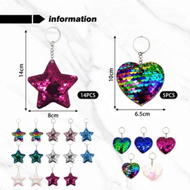 19 Pieces Of Glittering Sequin Pendants, Star And Love Key Pendants, Reverse Sequin Pendants, Colorful Keychains, Clothing Accessories And Accessories