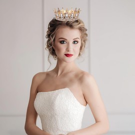 Housoutil Queen Crown Rhinestone, Vintage Crystal Bridal Crowns, Princess Tiara Headband for Wedding Engagement Party Birthday Costume Photo Props