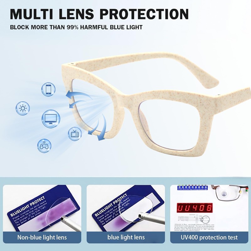 Oprah Style Square Reading Glasses Blue Light Blocking for Women