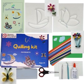 Generic QuillYourDream Quilling Kit for Kids and Adults - 5 Projects with Detailed Instructions, Quilling Tools, Storage Box, Video Tutorial, 11x8x2 inches
