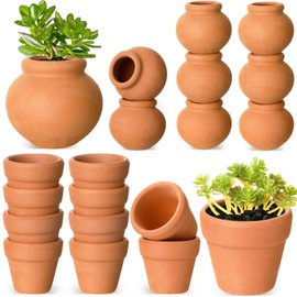 20 Pcs 0.9'' 1.2'' Terracotta Pot Small Mini Clay Pots Tiny Terra Cotta Pots Small Flower Pots with Drainage Hole Pottery Planter for Indoor Outdoor Plants DIY Craft Desktop Windowsill Decor, 2 Styles
