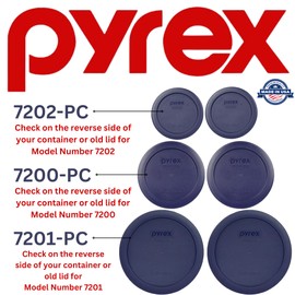 Pyrex (2) 7202-PC 1-Cup, (2) 7200-PC 2-Cup, & (2) 7201-PC 4-Cup Blue Food Storage Replacement Lids - Made in USA