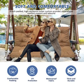 QLWY-MQL Porch Swing Replacement Cushions: 2-3 Seater Outdoor Waterproof Swing Cushions with Ties - Thick Swing Cushion with Backrest for Garden Patio Furniture Loveseat