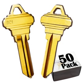 DHEISHA SC1 Key Blanks in Sturdy Brass-50 Pack Compatible with 5-Pin Locks Uncut Blank Keys